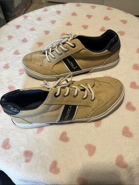 Nautica Kids Taupe Canvas Sneakers with Navy Trim